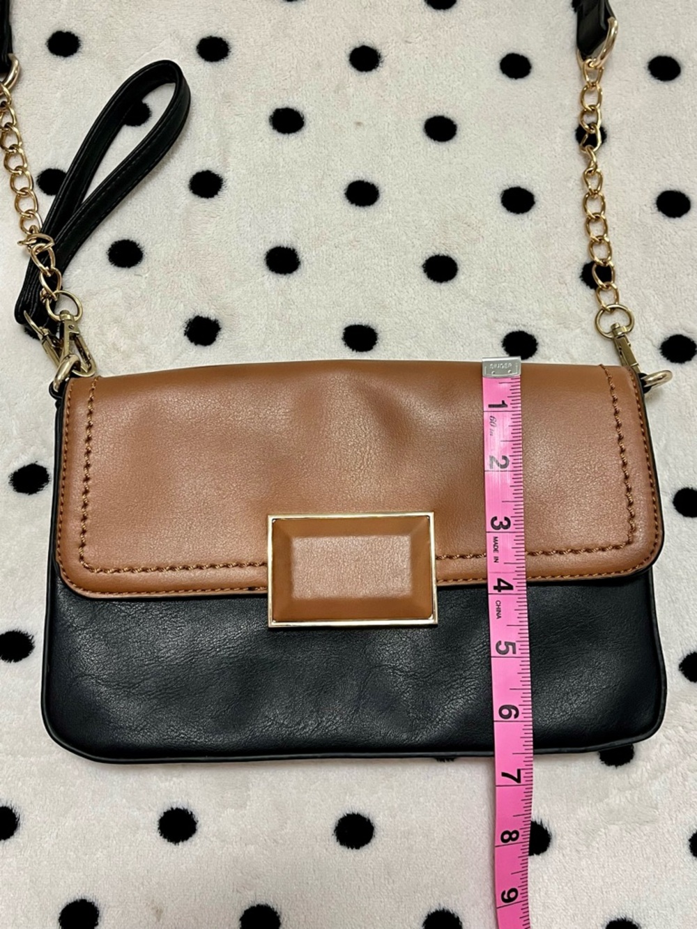 Two Tone Vegan Leather Crossbody Purse - Picture 5 of 8